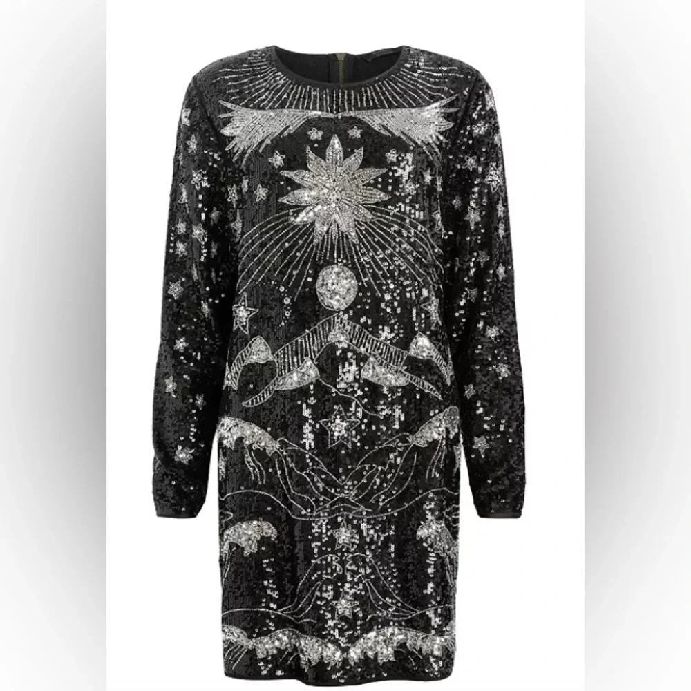 All Saints Noushka black and silver sequins mini dress size 6 - Picture 2 of 11